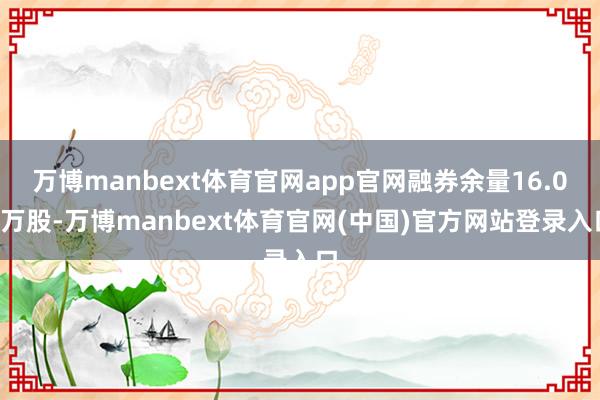万博manbext体育官网app官网融券余量16.09万股-